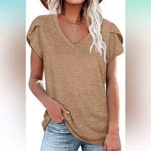 V Neck Summer Petal Sleeve Casual Tshirts